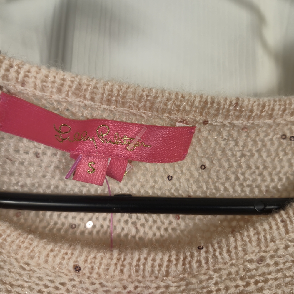 Lilly Pulitzer Soleen Sequin Metallic Sweater Blush Pink Wool Blend S - Picture 6 of 7